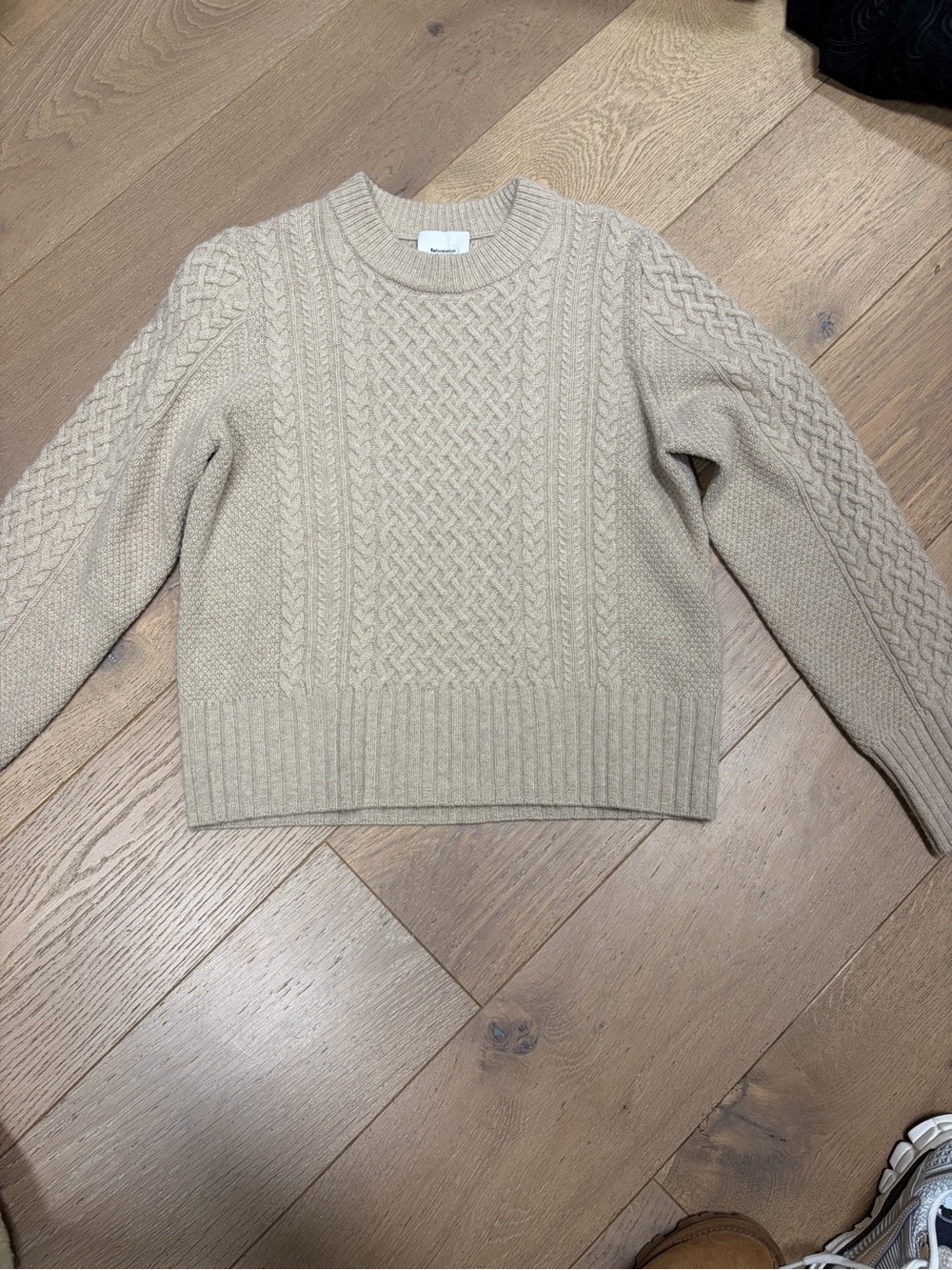 Reformation Cable Knit Crewneck Sweater - Beige